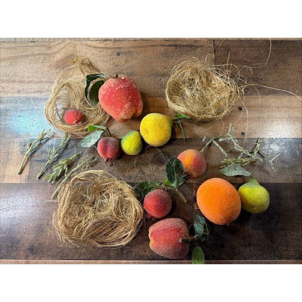 Sugared Faux Fruit Frosted Beaded Centerpiece Lot Of 10 Holiday Elegance Vintage